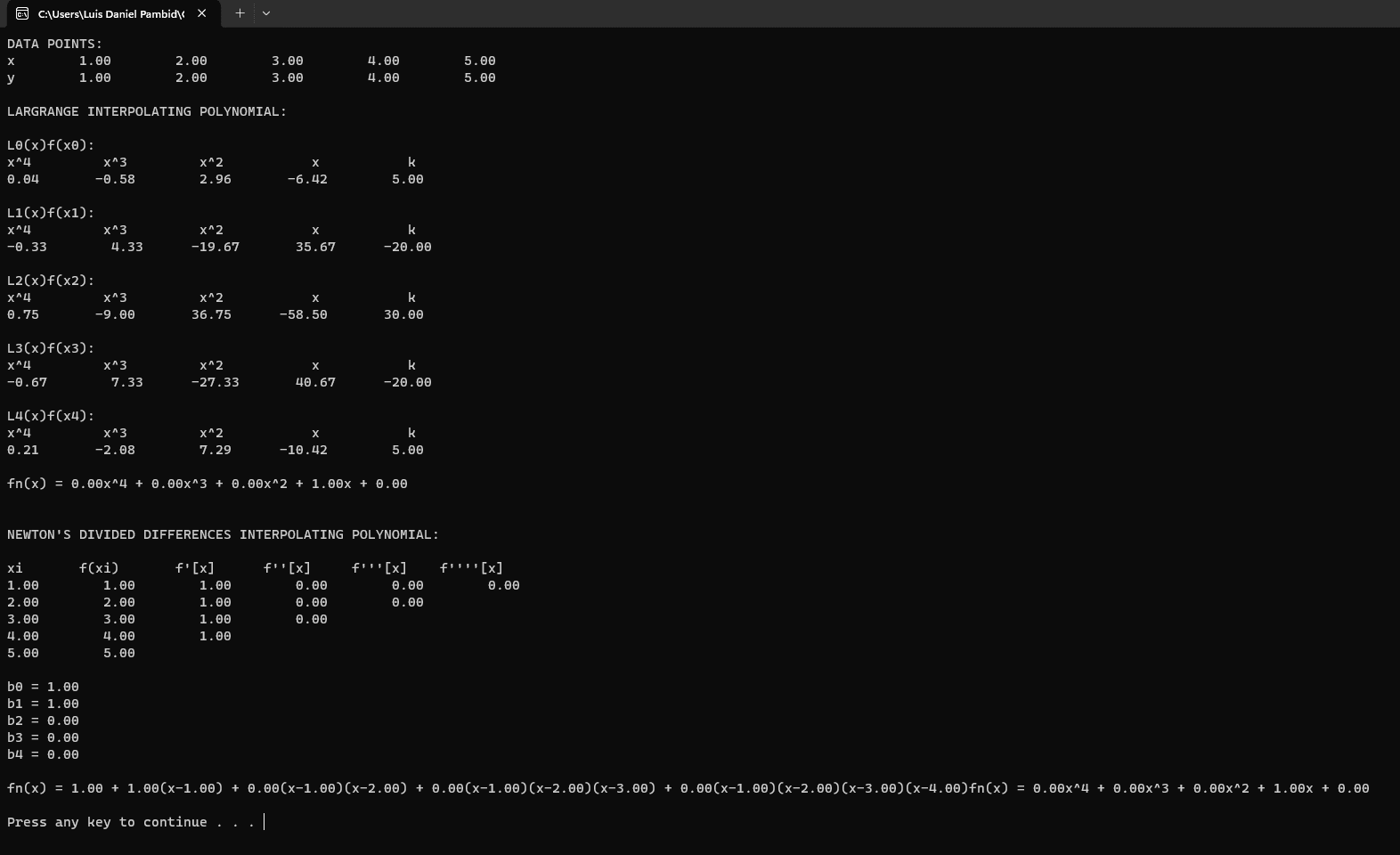 Curve Fitting Interpolation